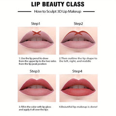 14-Color Nude Matte Lip Liner Set – Long-Lasting Waterproof Pencils