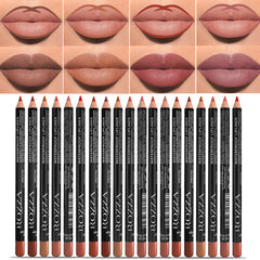 14-Color Nude Matte Lip Liner Set – Long-Lasting Waterproof Pencils