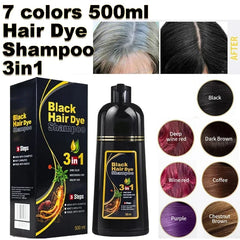 3-in-1 Herbal Hair Dye Shampoo – Natural Black Color & Conditioner (30ml/500ml)