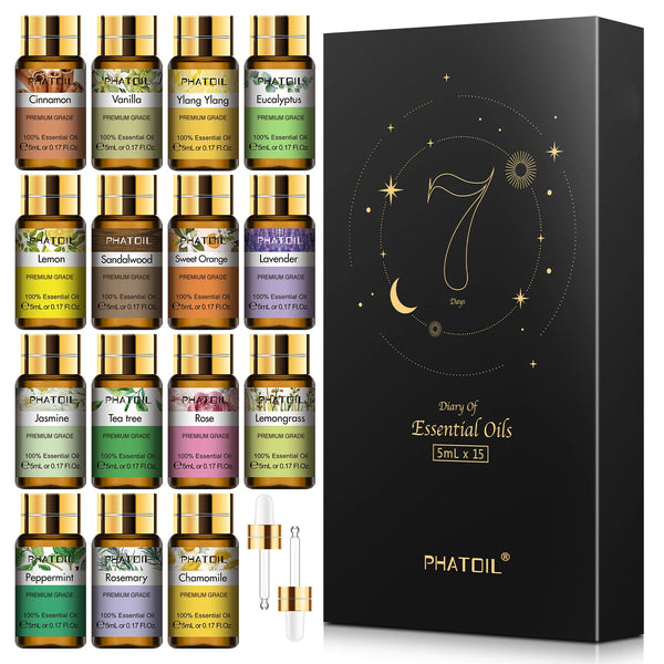 PHATOIL 15pcs Essential Oils Set – Natural Aromatherapy for Diffusers