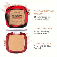 Full Coverage Pressed Powder Foundation – 24H Matte Oil Control with Puff