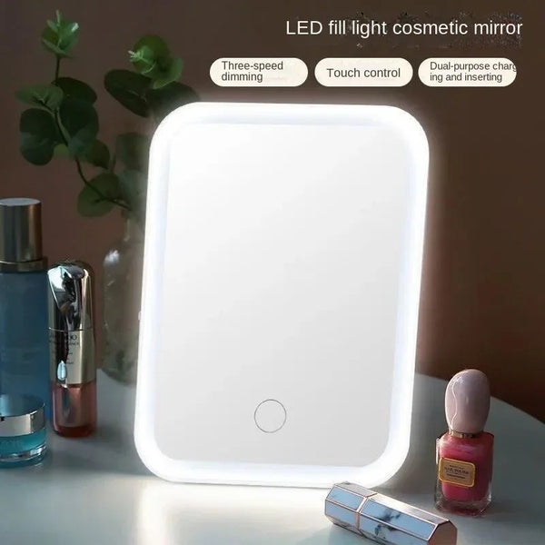 LED Touch Screen Makeup Mirror – Foldable, Lighted with 3 Color Modes & USB Rechargeable