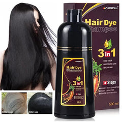 3-in-1 Herbal Hair Dye Shampoo – Natural Black Color & Conditioner (30ml/500ml)