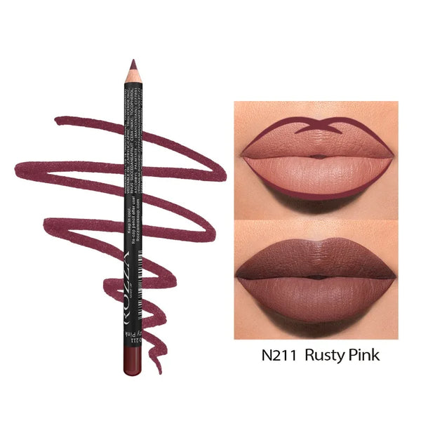 14-Color Nude Matte Lip Liner Set – Long-Lasting Waterproof Pencils
