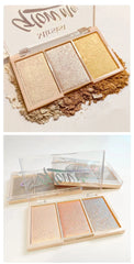 3-Color Shimmer Highlighter Palette – Waterproof Brightening Contour